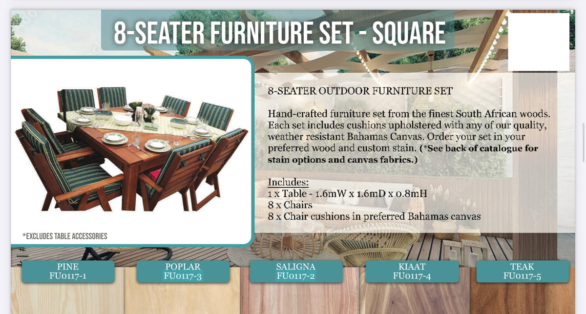 9 Piece Solid Wood Square Patio set – Danie Du Toit Furnishers