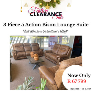 Festive Sale: 3 Piece 5 Action Bison Lounge Suite - Full Leather