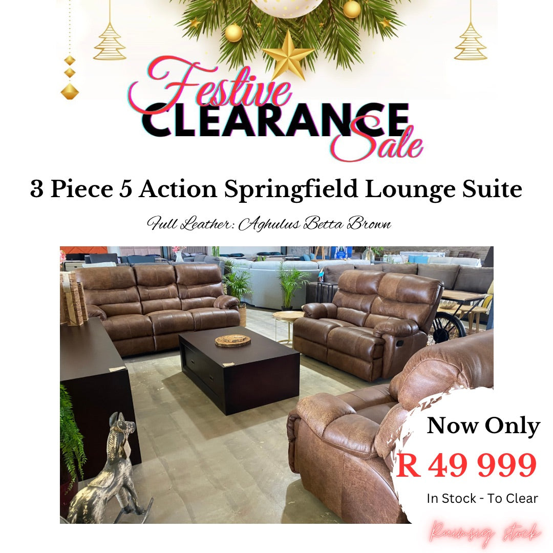 Festive Sale: 3 Piece 5 Acton Springfield Lounge Suite - Full Leather