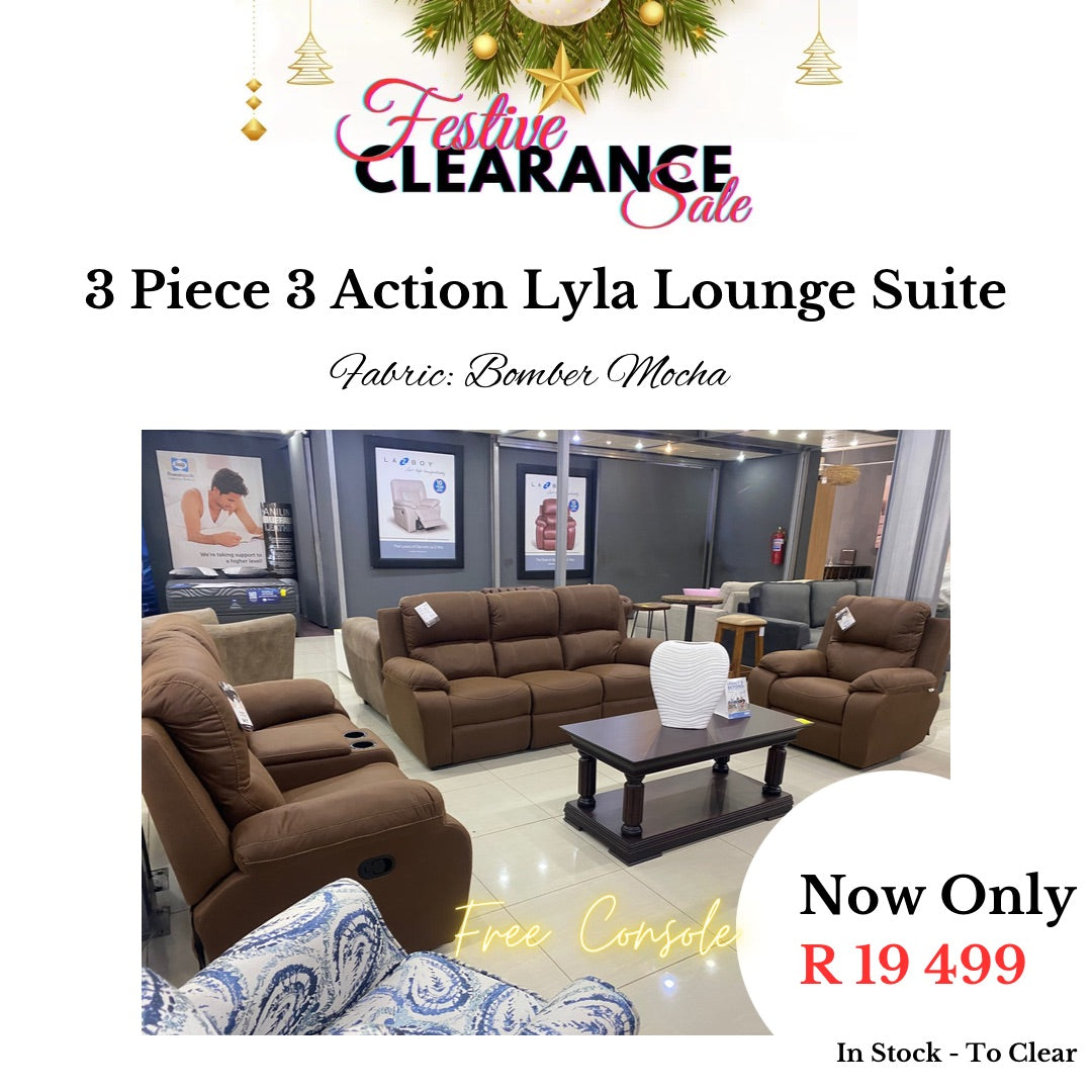Festive Sale: 3 Piece 3 Action Lyla Lounge Suite - Fabric