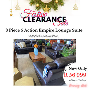 Festive Sale: 3 Piece 5 Action Empire Lounge Suite - Full Leather