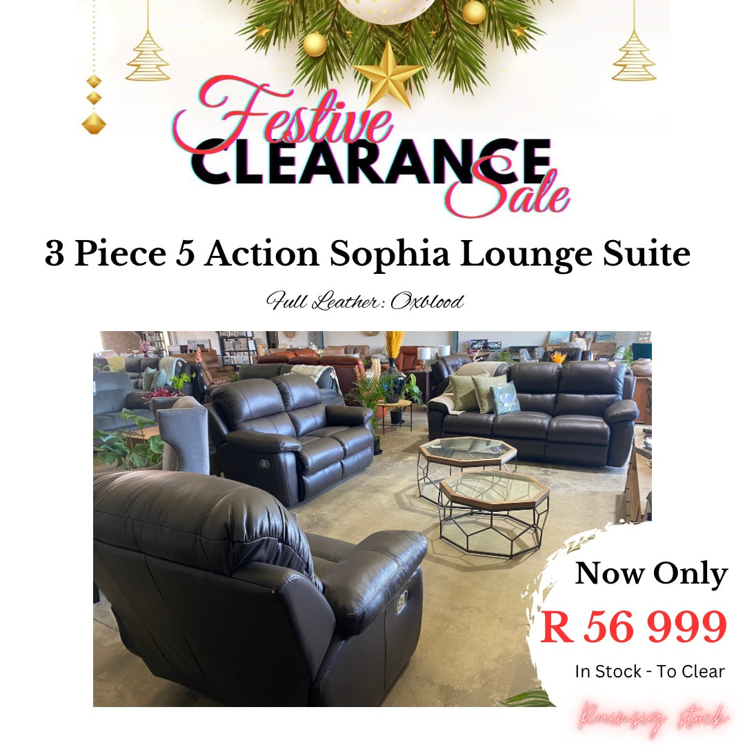 Festive Sale: 3 Piece 5 Action Sophia Lounge Suite - Full Leather