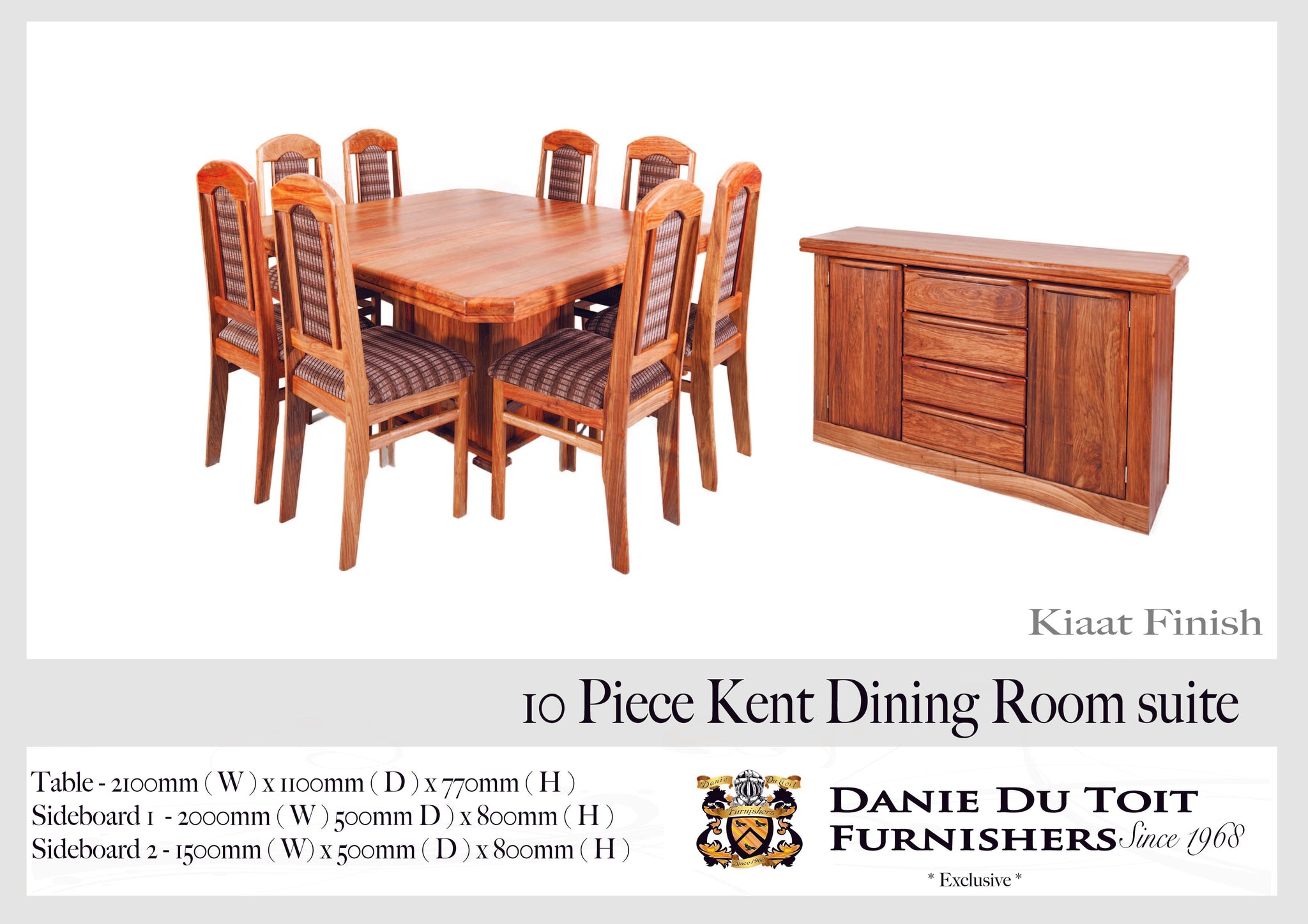 10 piece Kent Dining Room Suite - Solid Timber