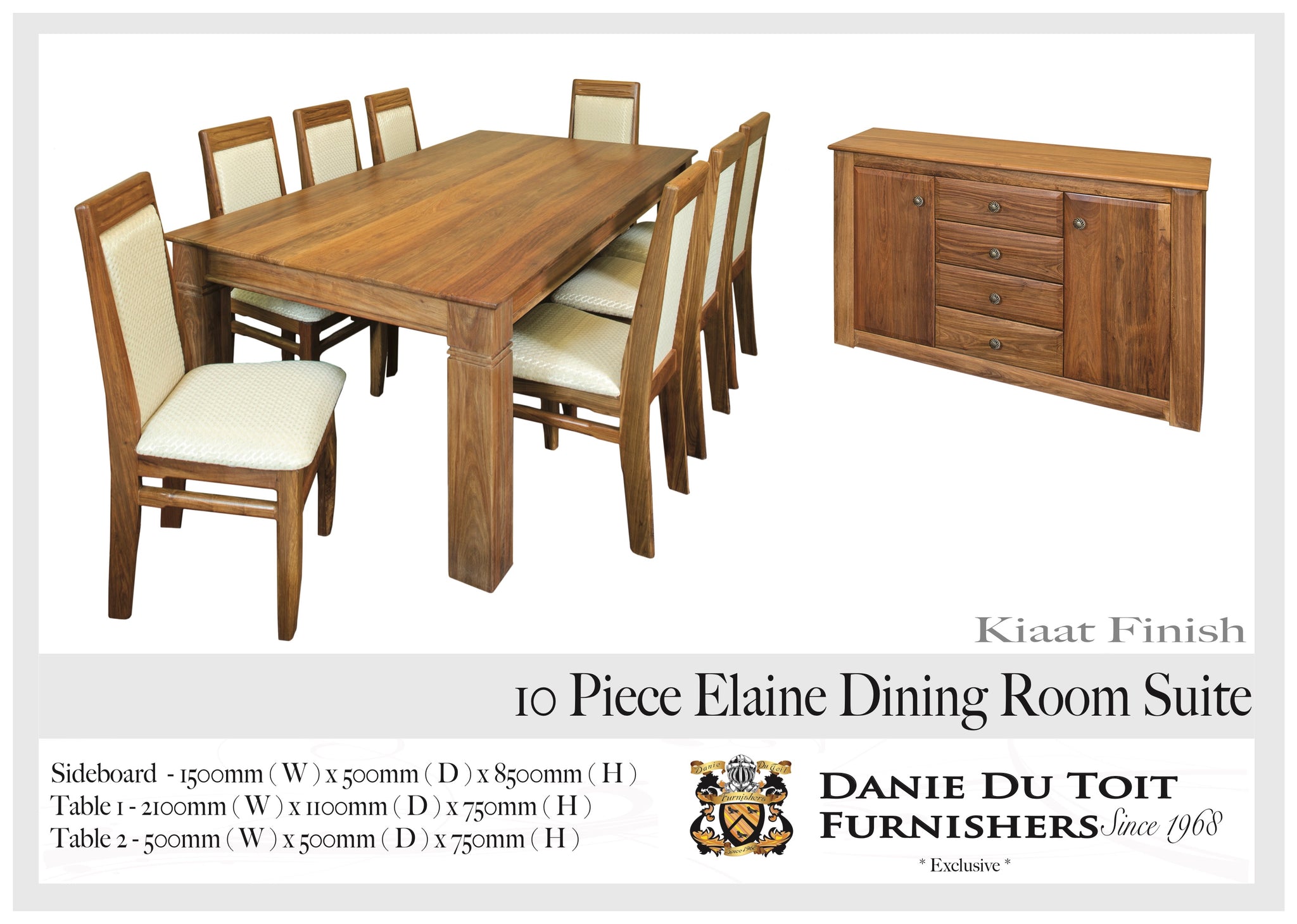 10 Piece Elaine Dining Room Suite - Solid Timber