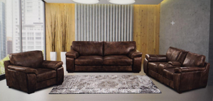 3 Piece Victoria Lounge Suite - With Console - Full Leather ONLY